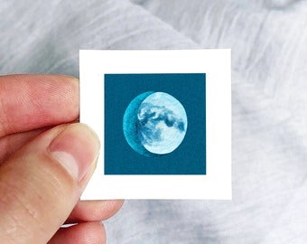 Mini 1" Waxing Gibbous Moon Phase Print Tiny Watercolor  Art PRINT