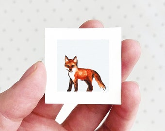 Mini 1" Red Fox Animal Print Tiny Watercolor  Art PRINT