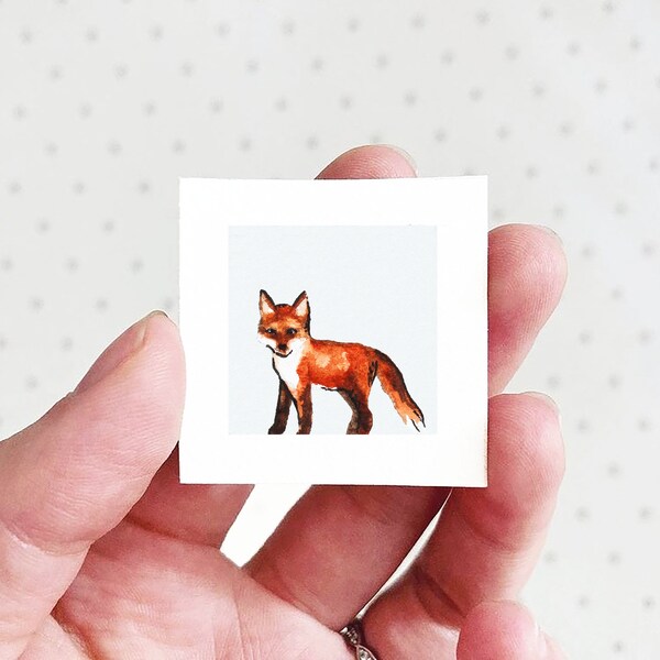 Mini 1" Red Fox Animal Print Tiny Watercolor  Art PRINT