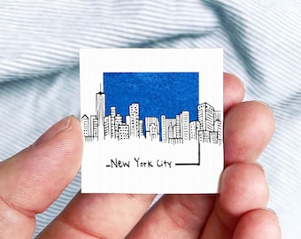 Miniature New York City, NYC Skyline Art PRINT - Tiny Watercolor 1.5-Inch Mini Wall Decor