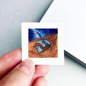 Miniature Double Arch Arches NP Utah Art PRINT - Tiny Gouache 1-Inch Mini Wall Decor