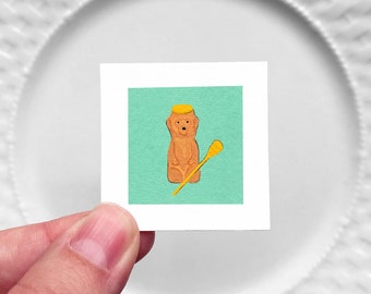 Mini 1" Honey Bear Food Kitchen Dining Room Decor Print Tiny Gouache  Art PRINT