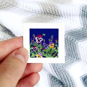 Mini 1" Violet Pansies February Birth Flower Garden Bloom Wildflowers Floral Print Tiny Watercolor Art PRINT