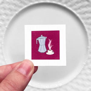 Miniature Coffee Percolator Pot Cup Food Art PRINT - Tiny 1-Inch Mini Kitchen Wall Decor