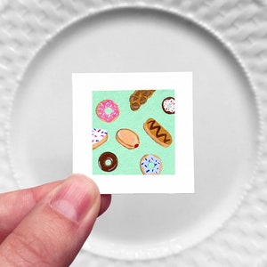 Mini 1&quot; Donuts Maple Bar Sprinkles Jelly Filled Food Kitchen Dining Room Decor Print Tiny Gouache  Art PRINT