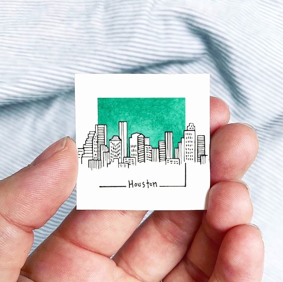 Mini Houston Texas 1.5 USA City Skyline Tiny Watercolor Etsy