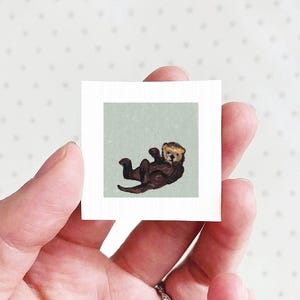 Miniature Otter Art PRINT - Tiny Watercolor 1-Inch Mini Animal Wall Decor