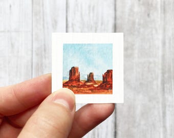 Miniature Monument Valley Utah Arizona Tiny Watercolor Landscape  Art PRINT
