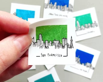STICKER Miniature USA City Skyline - Tiny 1.25-1.5 Inch Assorted Stickers