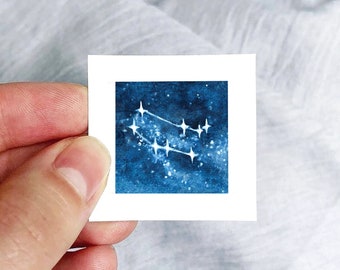 Mini 1" Gemini Zodiac Constellation Print Tiny Watercolor  Art PRINT