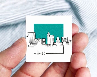 Mini Boise, Idaho Skyline 1.5" USA City Skyline Tiny Watercolor and Ink Art PRINT