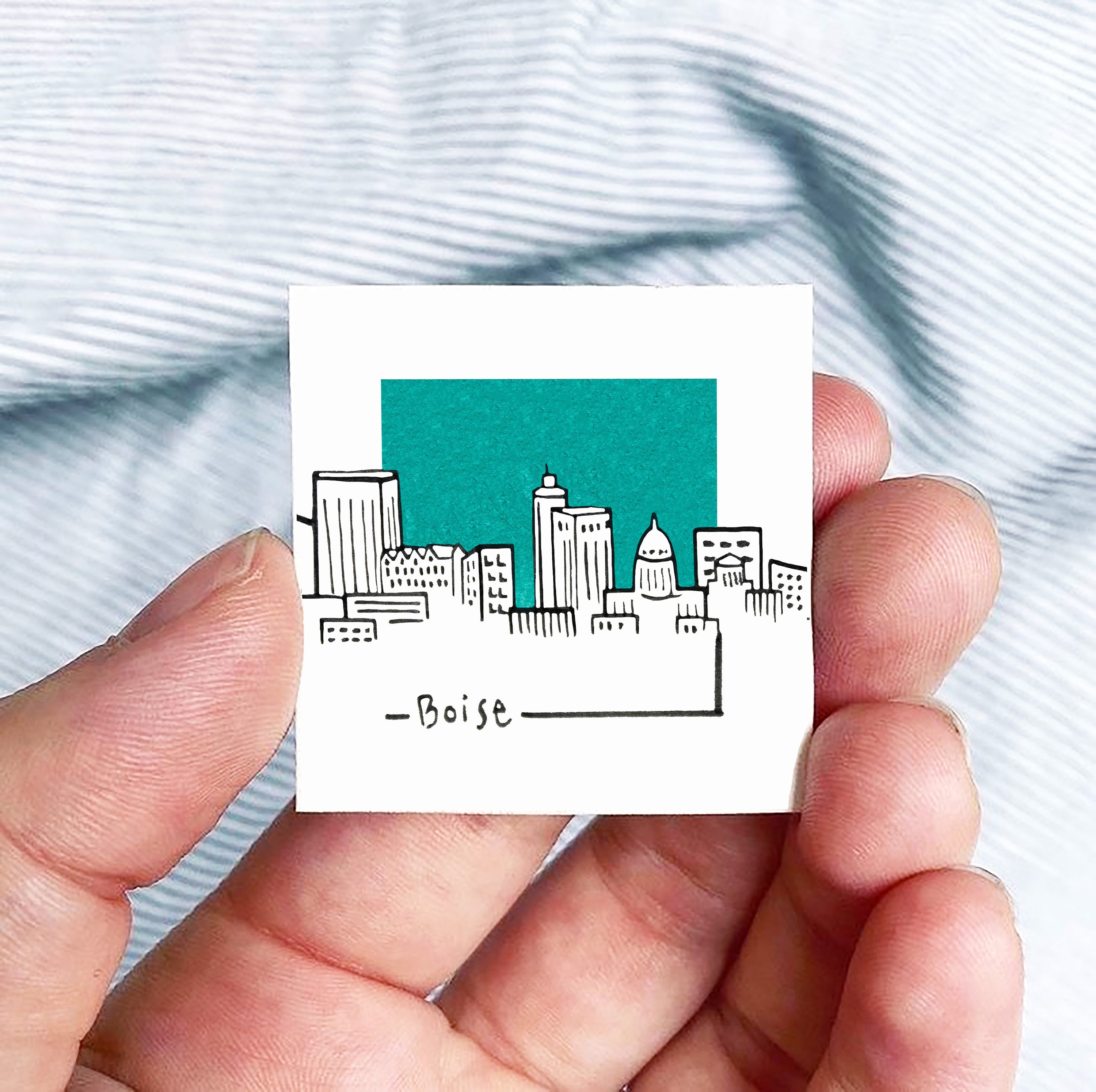 Mini Boise, Idaho Skyline 1.5" USA City Skyline Tiny Watercolor and Ink Art PRINT