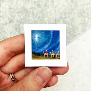 Miniature Wise Men Nativity Art PRINT - Tiny Christmas Watercolor 1-Inch Mini Wall Decor Ornament