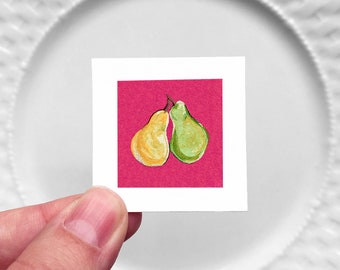 Mini 1" Pear Bartlett Asian Pears Fruit Food Kitchen Dining Room Decor Print Tiny Gouache  Art PRINT