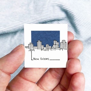 Mini New Orleans, Louisiana 1.5&quot; USA City Skyline Tiny Watercolor and Ink Art PRINT