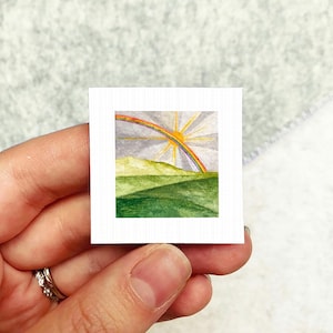 Mini 1" Rainbow Spring Rainy Saint Patrick's Day Leprechaun Print Tiny Watercolor  Art PRINT