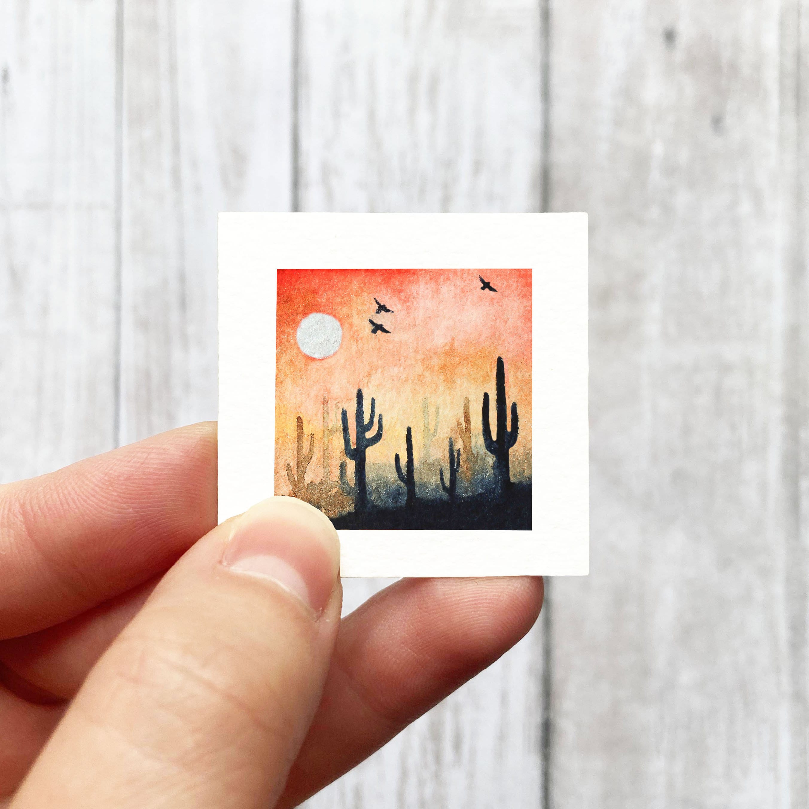 Custom Cactus Sand Dunes Desert Mini Canvas Painting With Easel 
