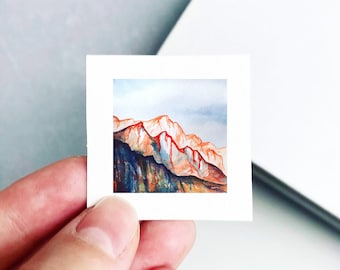 Mini 1" Lone Pine Peak California Print Tiny Watercolor Mountain Peak  Art PRINT