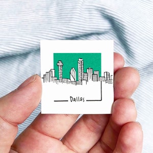 Mini Dallas, Texas 1.5&quot; USA City Skyline Tiny Watercolor and Ink Art PRINT