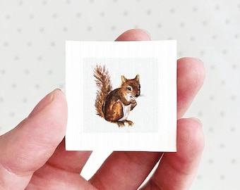 Miniature Squirrel Art PRINT - Tiny Watercolor 1-Inch Mini Animal Wall Decor