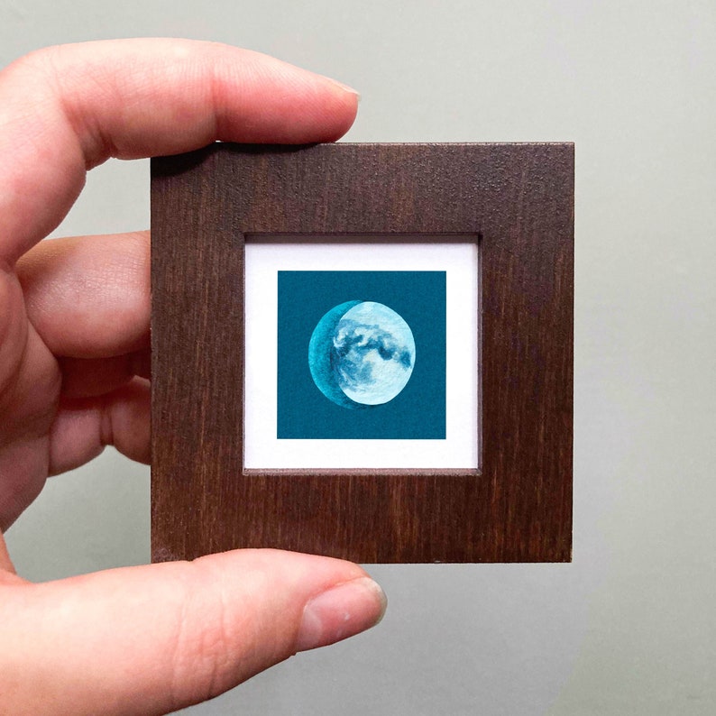 Mini 1 Waxing Gibbous Moon Phase Print Tiny Watercolor Art PRINT Classic Wall Frame