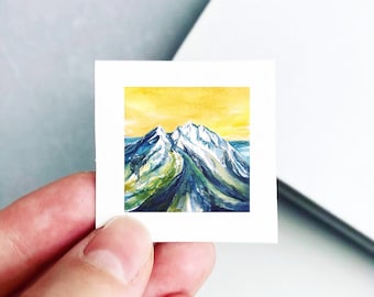 Mini 1" Mount Nebo Utah Print Tiny Watercolor Mountain Peak  Art PRINT