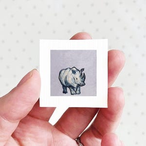 Miniature Rhino Art PRINT - Tiny Watercolor 1-Inch Mini Animal Wall Decor