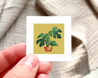 Mini 1&quot; Monstera Deliciosa Houseplant, Swiss Cheese Plant Indoor Plants Botanical Watercolor  Tiny Art PRINT
