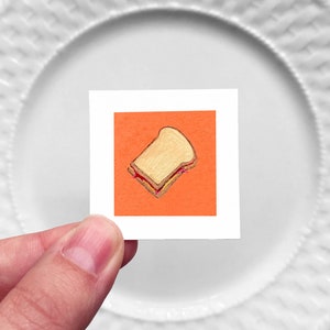 Mini 1&quot; PB&J Sandwich Peanut Butter and Jelly Food Kitchen Dining Room Decor Print Tiny Gouache  Art PRINT