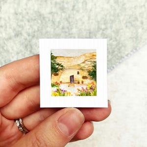 Mini 1" Empty Tomb Christ Easter Christian Cross Crucifixion Art Tiny Watercolor Art PRINT