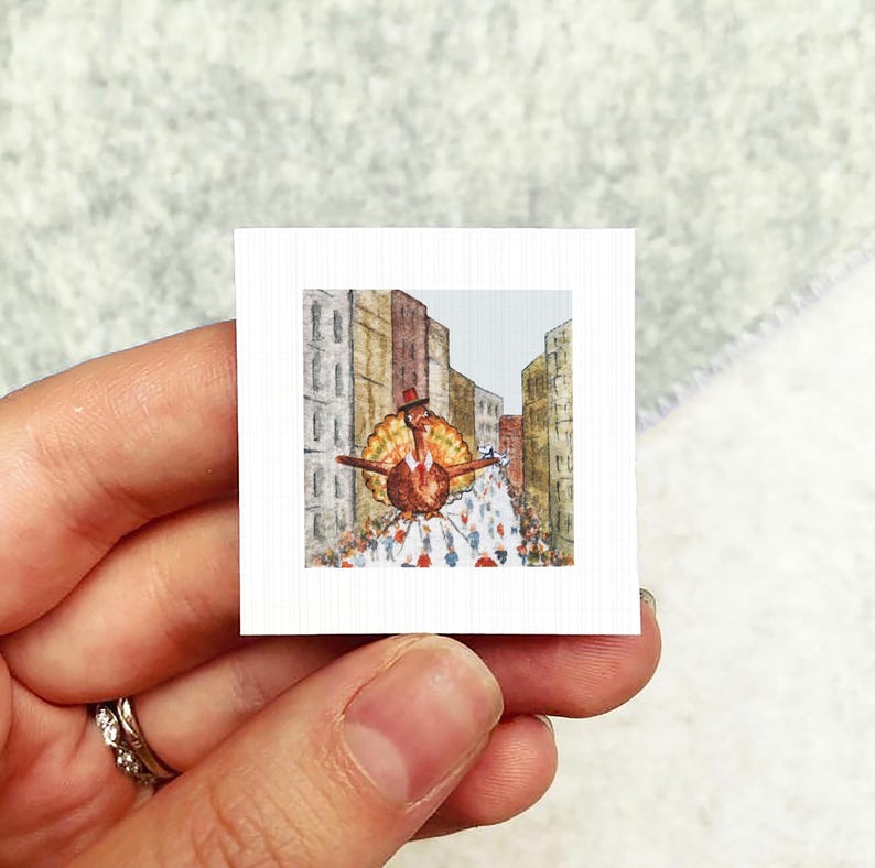 Miniature Thanksgiving Turkey Balloon – NYC Holiday Parade Tiny Watercolor Art PRINT image 1