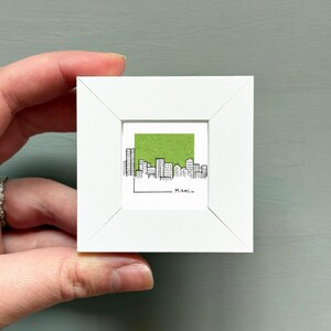 Miniature Miami, Florida Skyline Art PRINT - Tiny City Watercolor 1.5-Inch Mini Wall Decor White Frame
