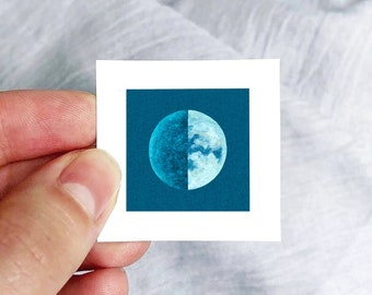 Mini 1" Half Moon Phase Print Tiny Watercolor  Art PRINT