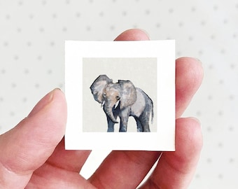 Mini 1" Elephant Animal Print Tiny Watercolor  Art PRINT