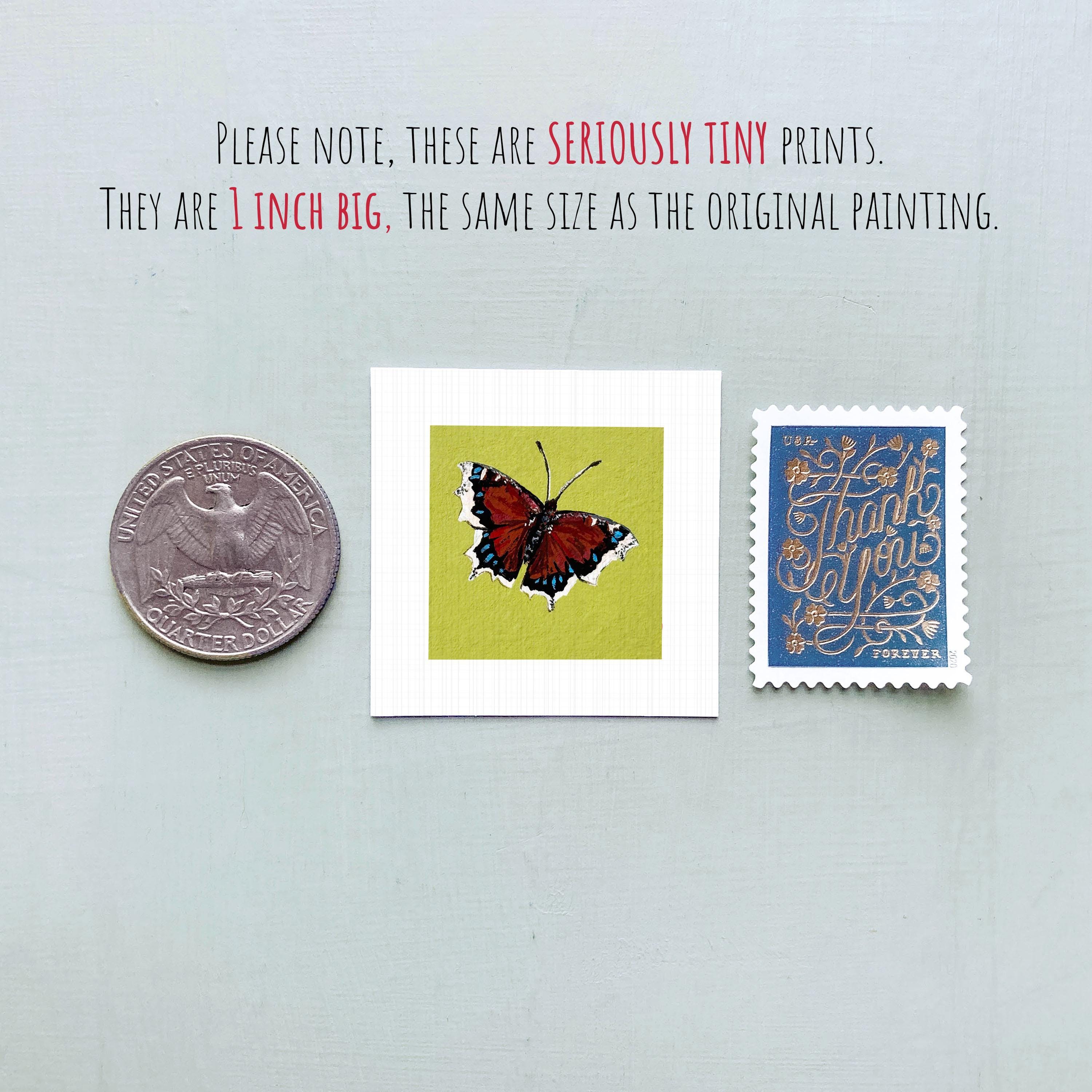 Miniature Mourning Cloak Butterfly Art PRINT - Tiny Gouache 1-inch Mini ...