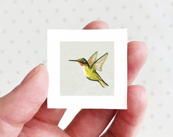 Mini 1" Hummingbird Animal Print Tiny Watercolor  Art PRINT