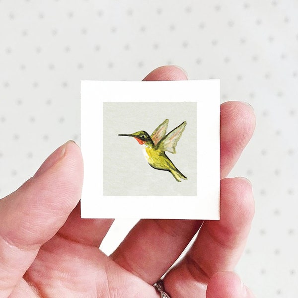 Mini 1" Hummingbird Animal Print Tiny Watercolor  Art PRINT