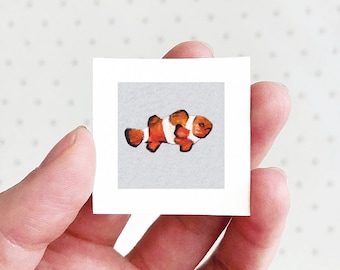 Mini 1" ClownFish Animal Print Tiny Watercolor  Art PRINT