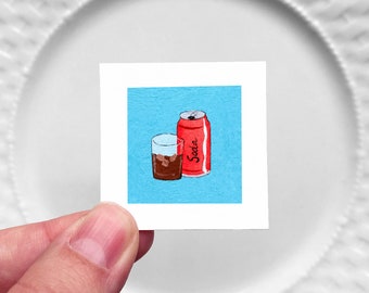 Mini 1" Soda Pop Drink Food Kitchen Dining Room Decor Print Tiny Gouache  Art PRINT