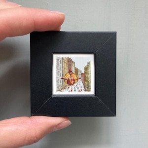Miniature Thanksgiving Turkey Balloon – NYC Holiday Parade Tiny Watercolor Art PRINT Black Frame