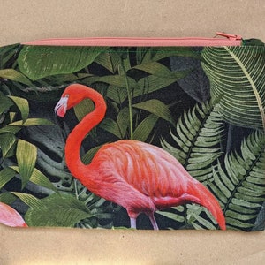 Green and pink tropical flamingo zipper pouch