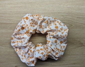 Large orange blossoms cotton scrunchy, spring scrunchie, white scrunchies, large sized scrunchy