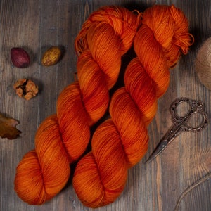 Hand Dyed Yarn Sock Yarn Fingering Weight Superwash Merino Variegated Autumn Colorway Spice image 1