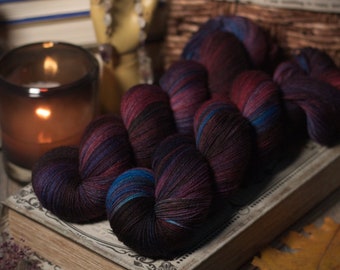 Hand Dyed Yarn - Sock Yarn - DK Weight - Superwash Merino - Oort St Ultraviolet Colorway - PRE-ORDER