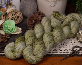 Hand Dyed Yarn, DYED TO ORDER, Sock Yarn, 100% Merino Dk, Made To Order -  Speckled - Lichen Colorway