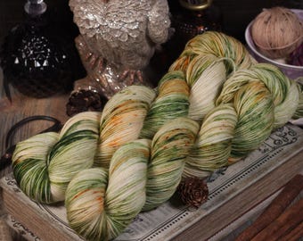 Moss - Hand dyed Merino sock yarn, 100g fingering, speckled, superwash