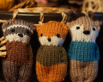 Décorations de Noël hiver Woodland Friends tricotées à la main, tricotés à la main