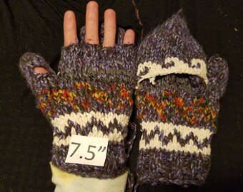 F.) Hand made wool rayon mittens- Pakistani made- 7.5" length