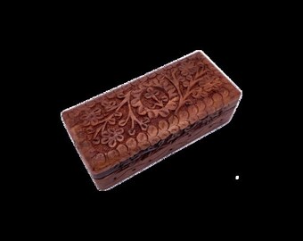 Tree Of Life Carved Wooden Box Small 5" X 2.5"