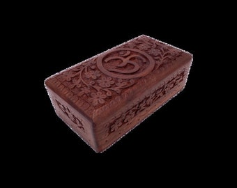 Om Symbol Carved Wood Box 6.5" X 3.5"